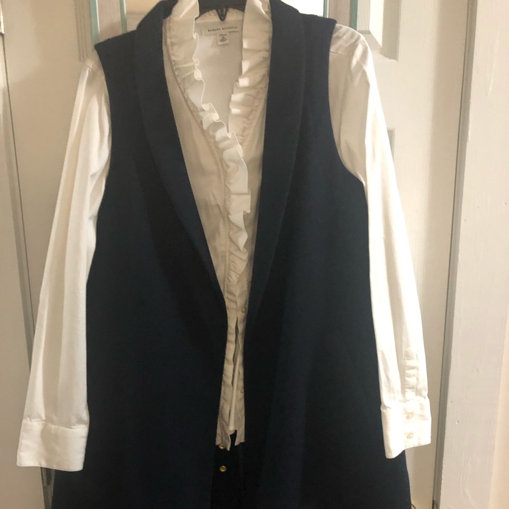 Navy sleeveless wool duster